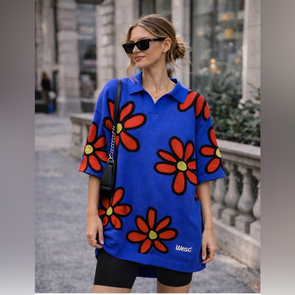 Wesc Floral Knit Polo Sweater - Y2K Streetwear